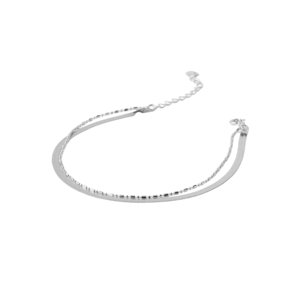 Herringbone Double Chain Bracelet - Silver