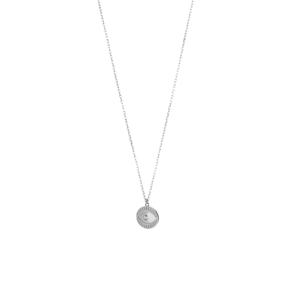 Evil Eye Coin Necklace | Silver