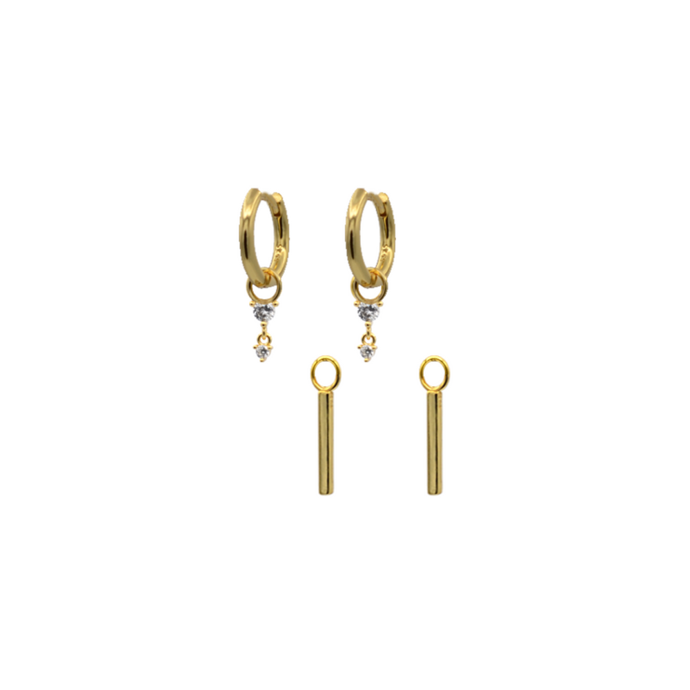 Gold Bar Earring Charm Duo Set