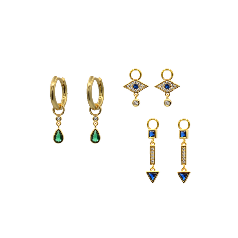 
            
                Load image into Gallery viewer, Evil Eye Earring Charm Trio Set
            
        