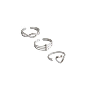Heart infinity Tri-band Toe Ring - Set of 3
