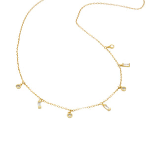 Dangling Candy Chain Necklace - Gold with white stones