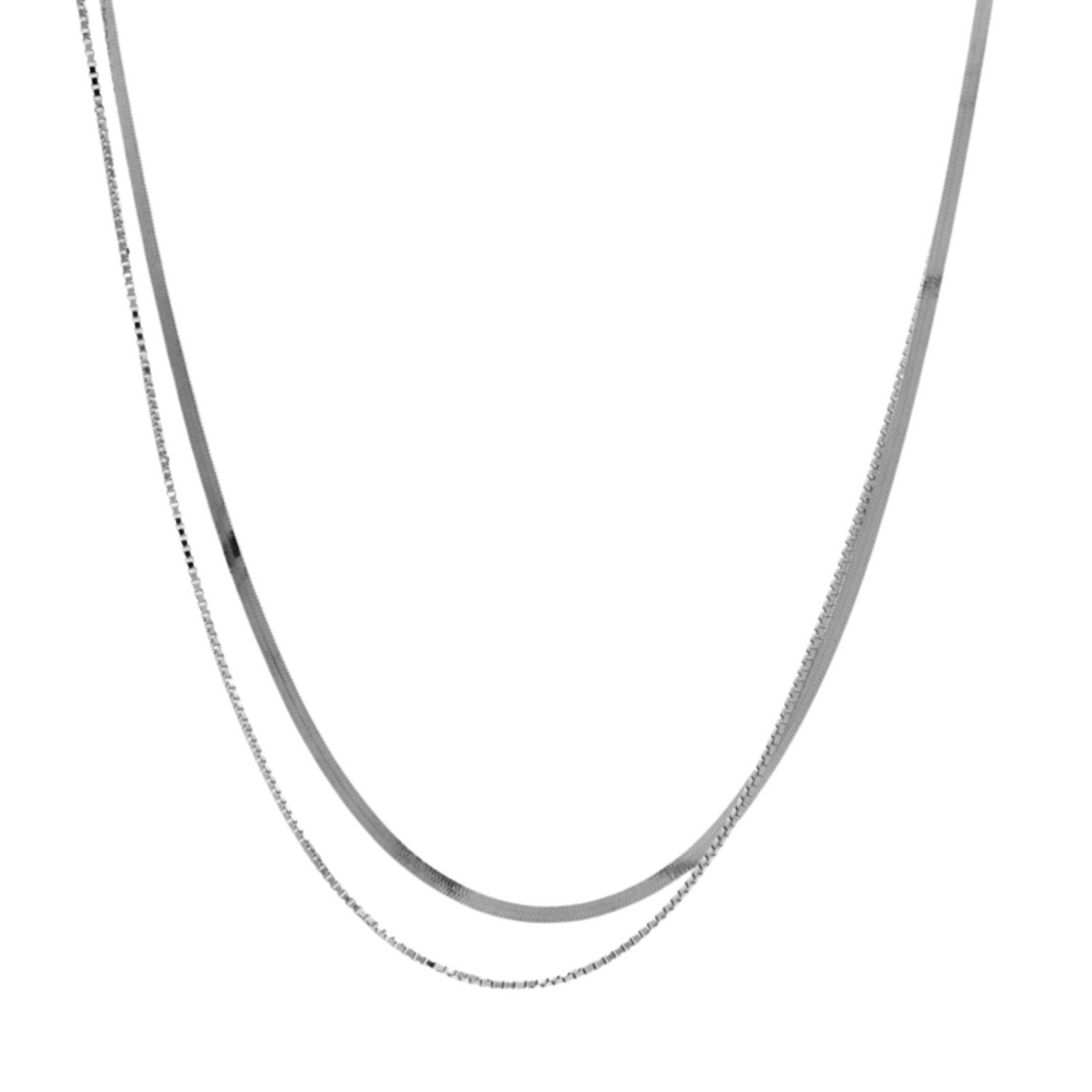 Herringbone Double Chain Necklace | Silver