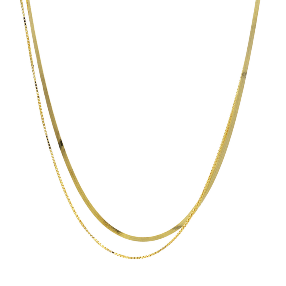 Herringbone Double Chain Necklace - Gold