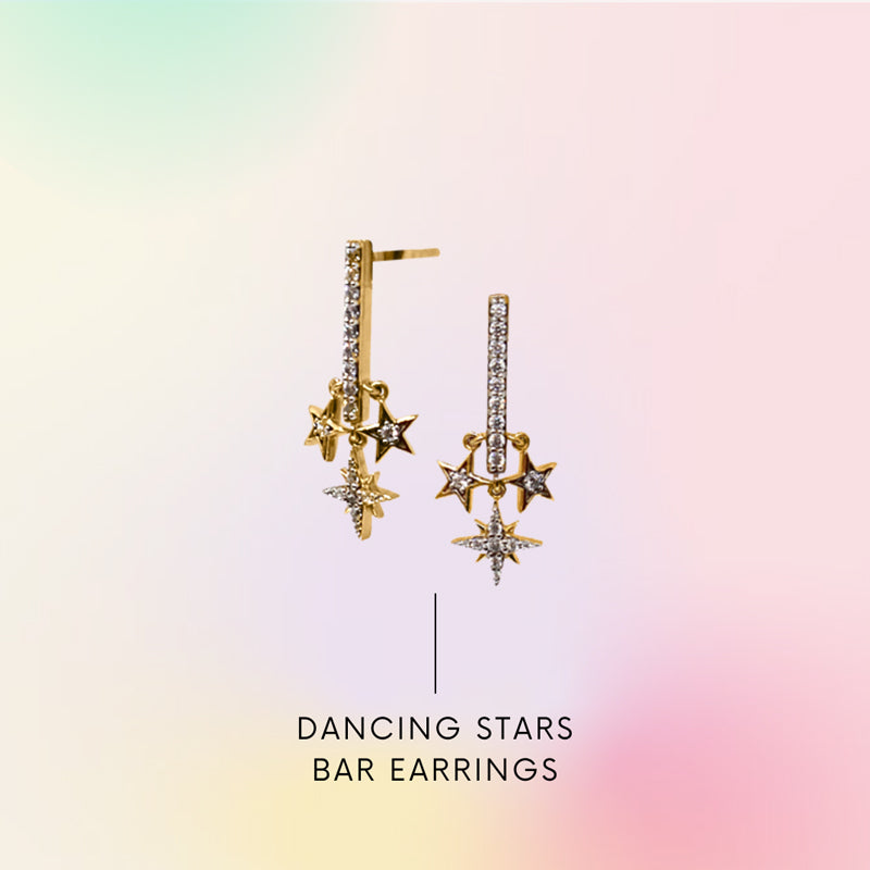 
            
                Load image into Gallery viewer, Dancing Stars Bar Earrings
            
        