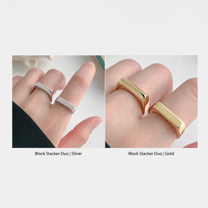 
            
                Load image into Gallery viewer, Block Stacker Ring Duo - Gold
            
        