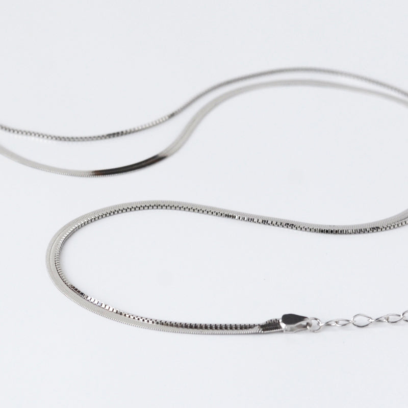 Herringbone Double Chain Necklace - Silver