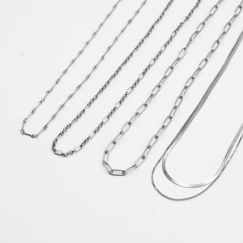 Herringbone Double Chain Necklace - Silver