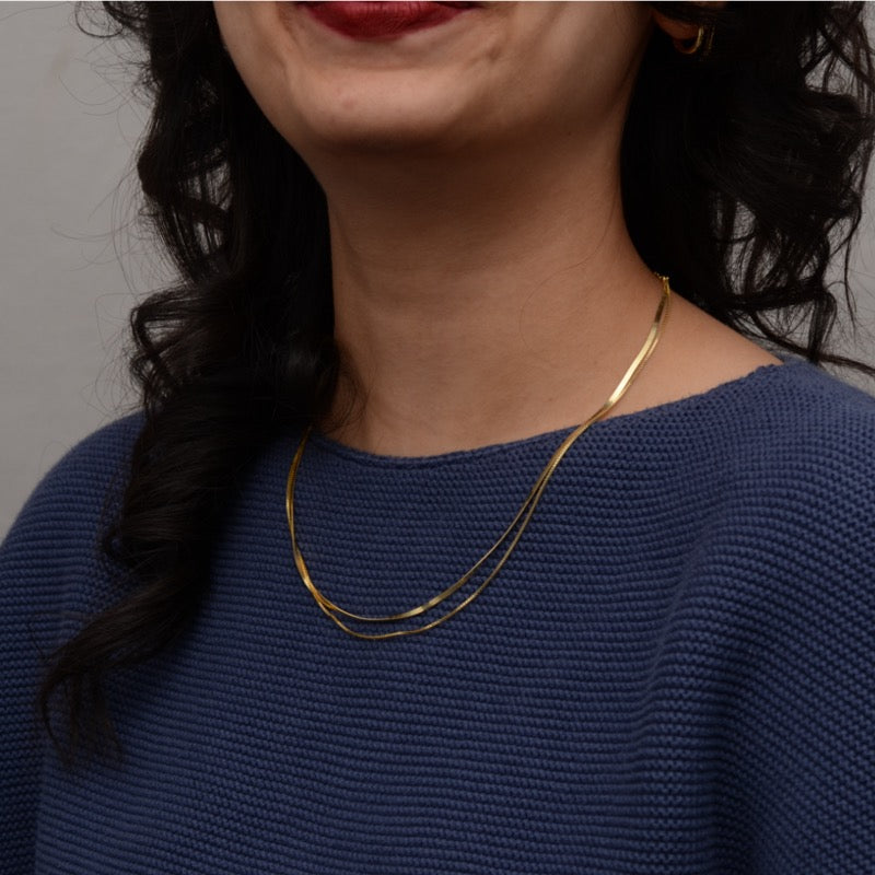 Herringbone Double Chain Necklace - Gold
