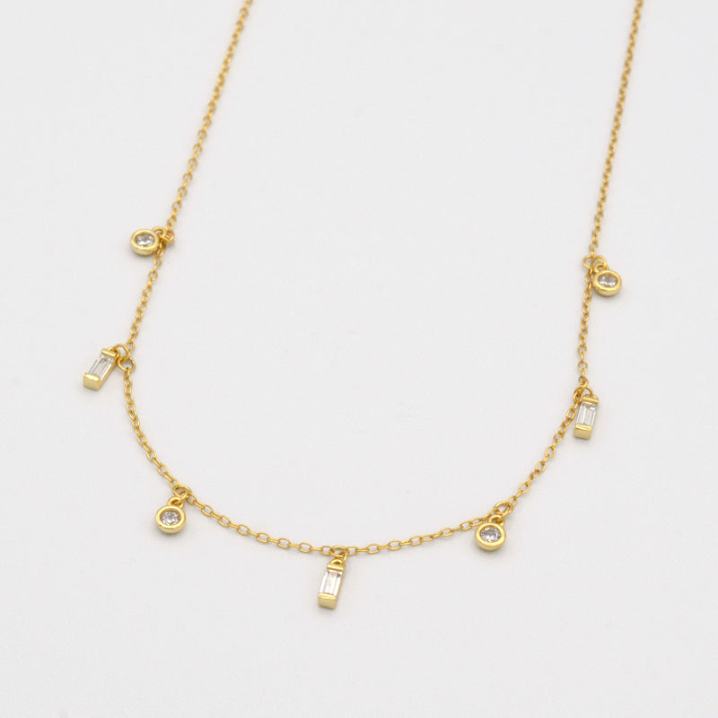 Dangling Candy Chain Necklace - Gold with white stones