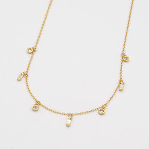 Dangling Candy Chain Necklace - Gold with white stones