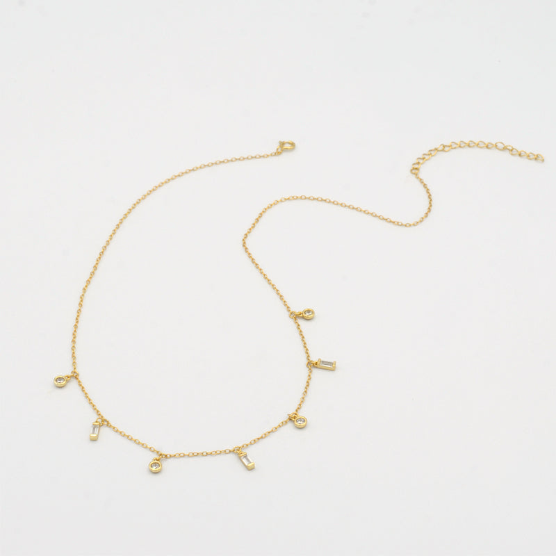 Dangling Candy Chain Necklace - Gold with white stones