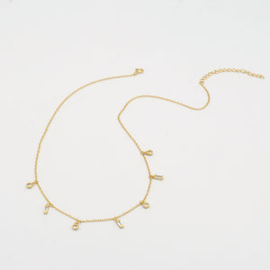 Dangling Candy Chain Necklace - Gold with white stones