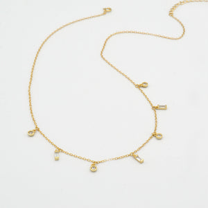 Dangling Candy Chain Necklace - Gold with white stones
