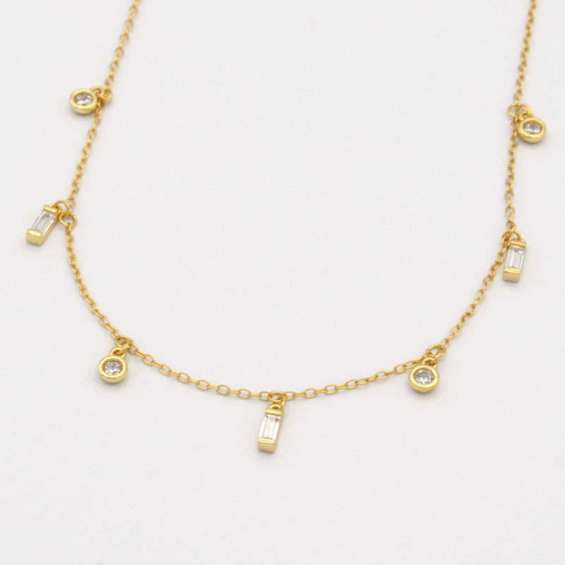 Dangling Candy Chain Necklace - Gold with white stones