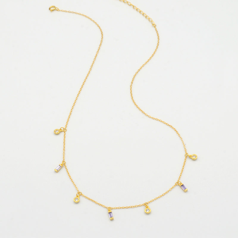 Dangling Candy Chain Necklace - Gold with white & purple stones